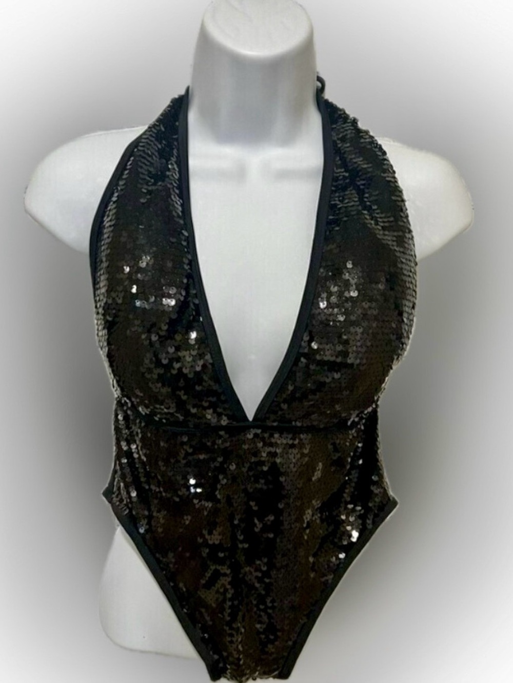 Juicy Couture Black Sequin Halter One-Piece Swimsuit NWT